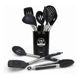 Kit 10 Utensilios Para Cozinha De Silicone C Cabo Aço Inox