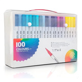 Kit 100 Canetas 2 Em 1 Brush Lettering E Ponta Fina Dual Pen