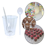 Kit 100 Copinho Potinho 25ml Brigadeiro Docinho   100 Colher