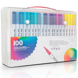 Kit 100 Cores Canetas Ponta Dupla Desenho Colorir Brush Pen