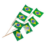 Kit 100 Espetinho Bandeira Do Brasil