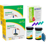 Kit 100 Fitas Reagentes De Glicemia Bioland 100 Lancetas