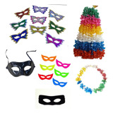 Kit 100 Máscaras Para Carnaval 100 Colares Havaianos