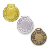 Kit 100 Medalhas Aço 44mm Lisa Ouro Prata Bronze