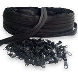 Kit 100 Metros Zíper N 10 100 Cursor N 10 Preto