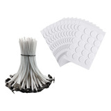 Kit 100 Pavio Vela Algodão 3mm 10cm 100 Adesivos Dupla Fase