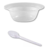 Kit 100 Pratos Fundos 15cm 100 Colheres Sobremesa Branco