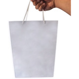 Kit 100 Sacolas Papel Branco Alça Em Cordão 23x09x32