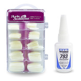 Kit 100 Unhas Postiças Natural Quadrada Cola Tekbond 793