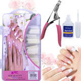 Kit 100 Unhas Tips P Alongamento Cortador Cola Lixa