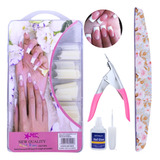 Kit 100 Unhas Tips Realista P Alongamento Cola Cortador