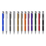 Kit 100 Unidades Caneta De Metal Mod Er143b Lisa Tinta Azul Exterior Branco