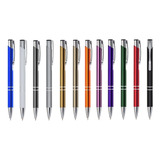 Kit 100 Unidades Caneta De Metal Mod Er143b Lisa Tinta Azul