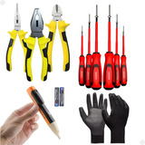 Kit 1000v 6 Chaves Isolada 3 Alicates Caneta Par Luvas