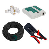 Kit 100m Cabo Rede Preto Testdor +alicate Crimpar +25 Rj45