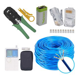 Kit 100m Cabo Rede Testador Prof Alicate 50 Rj45 Bateria