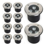 Kit 10x Balizador Blindado Piso Led Embutir 3w Ip67 3000k