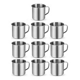 Kit 10x Canecas 120ml Inox Café C Alça Escola Inquebrável Liso