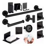 Kit 11 Peças Banheiro Cabide Toalheiros Papeleira Gancho Cor Preto