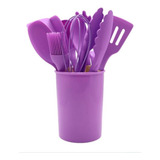 Kit 11 Utensílios Cozinha Silicone Cabo Madeira Conjunto