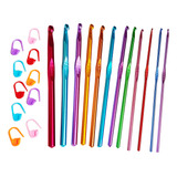 Kit 12 Agulhas Crochê Alumínio De 2mm A 8mm 10 Marcador De Ponto