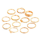 Kit 12 Anéis Feminino Boho Geométricos Paz Dourado