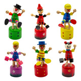 Kit 12 Boneco Articulado Brinquedo Madeira Palhaço Pinóquio