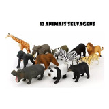 Kit 12 Bonecos Miniatura Animais Selvagens Safari Bichos Zoo