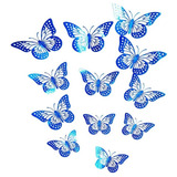 Kit 12 Borboletas 3d Vazada Decorativa Adesiva Azul Bob15