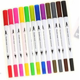 Kit 12 Brush Caneta Pen Duas Pontas Dupla Pincel Fineliner