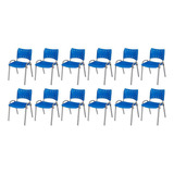 Kit 12 Cadeira Iso Base Cinza Escola  Igreja Azul