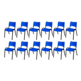 Kit 12 Cadeira Iso Base Preto Escola  Igreja Azul