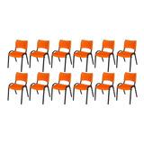 Kit 12 Cadeira Iso Base Preto Escola Igreja Laranja