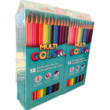 Kit 12 Caixas Lápis De Cor Multicolor 12 Cores Sextavado