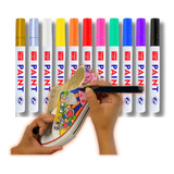 Kit 12 Canetas Permanente Tinta Óleo Pneu Tecido Vidro Tenis