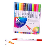 Kit 12 Canetinhas Ponta Dupla Para Colorir Desenhos Escolar