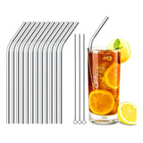 Kit 12 Canudo Reutilizável Ecológico Aço Inox Curvo 3 Escova