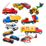 Kit 12 Carrinho Menino Brinquedo Caminhão Trator Bombeiro