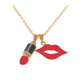 Kit 12 Colares Batom E Boca Folheados A Ouro 18k