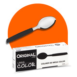 Kit 12 Colheres De Mesa Restaurante Aço Inox Cabo Plástico Cabo Preto