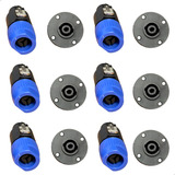 Kit 12 Conector Plug Speakon Macho Femea 4 Polos Cor Preto Bertô