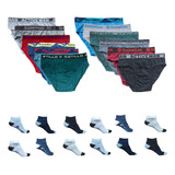 Kit 12 Cuecas Slip Adulto Algodão 12 Pares Meia Cano Curto