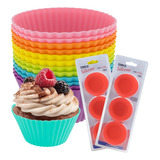 Kit 12 Formas Silicone Cupcake Bolo Muffin Assadeira Cores