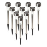 Kit 12 Inox Lâmpada Luminária Luz Led Solar Jardim Chácara