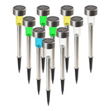 Kit 12 Inox Luminária Luz Solar Led Lampada Jardim Poste