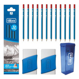 Kit 12 Lapis 2 Borrachas 1 Apontador Escola Académie Tilibra