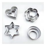 Kit 12 Moldes Cortadores De Massa P Biscoito Forma Em Inox