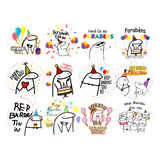 Kit 12 Papel Arroz Bento Cake Flork Feliz Aniversário 9cm