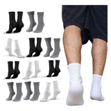 Kit 12 Pares Meias Masculina Cano Alto Algodão Longo Médio