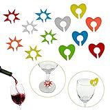 Kit 12 Pçs Marcador De Taça De Vinho Identificador Copo Drink Decorativo Silicone Coração E Sol Colorido 